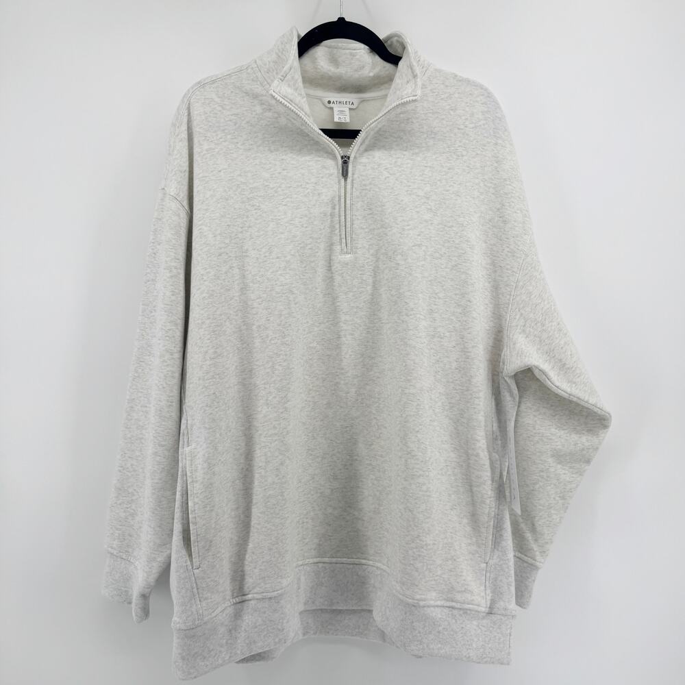 Athleta Forever Fleece ¼ Zip Sweatshirt NWT XL Heather Gray Athleisure Sporty - Picture 2 of 7